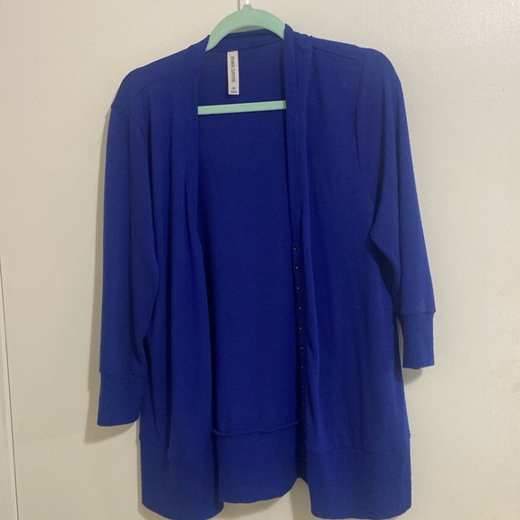 Royal blue sweater cardigan size 1X 3/4 length sleeves - Picture 1 of 8